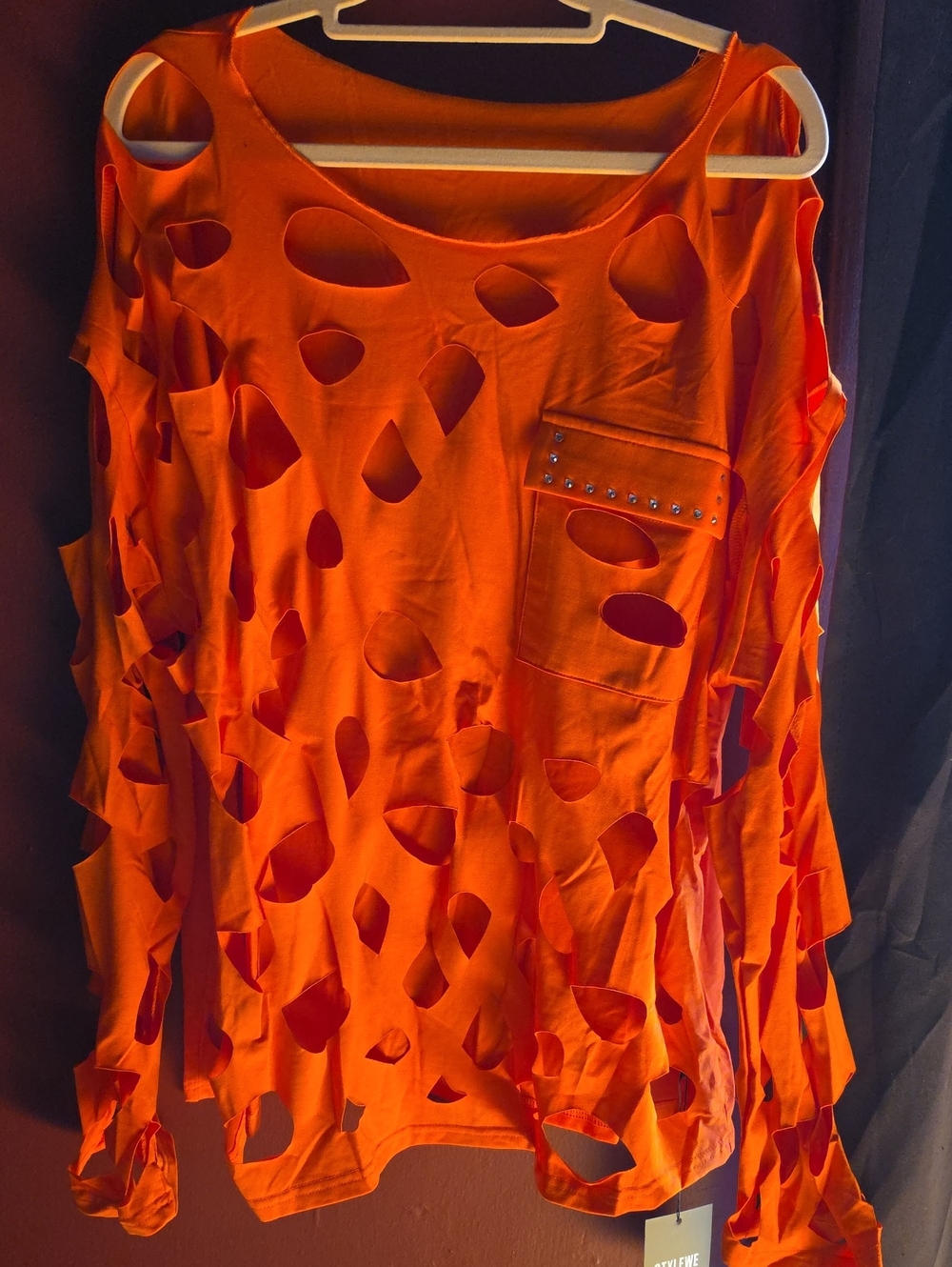 StyleWe Orange Cutout Long Sleeve Top And Cream Straight Leg Pant